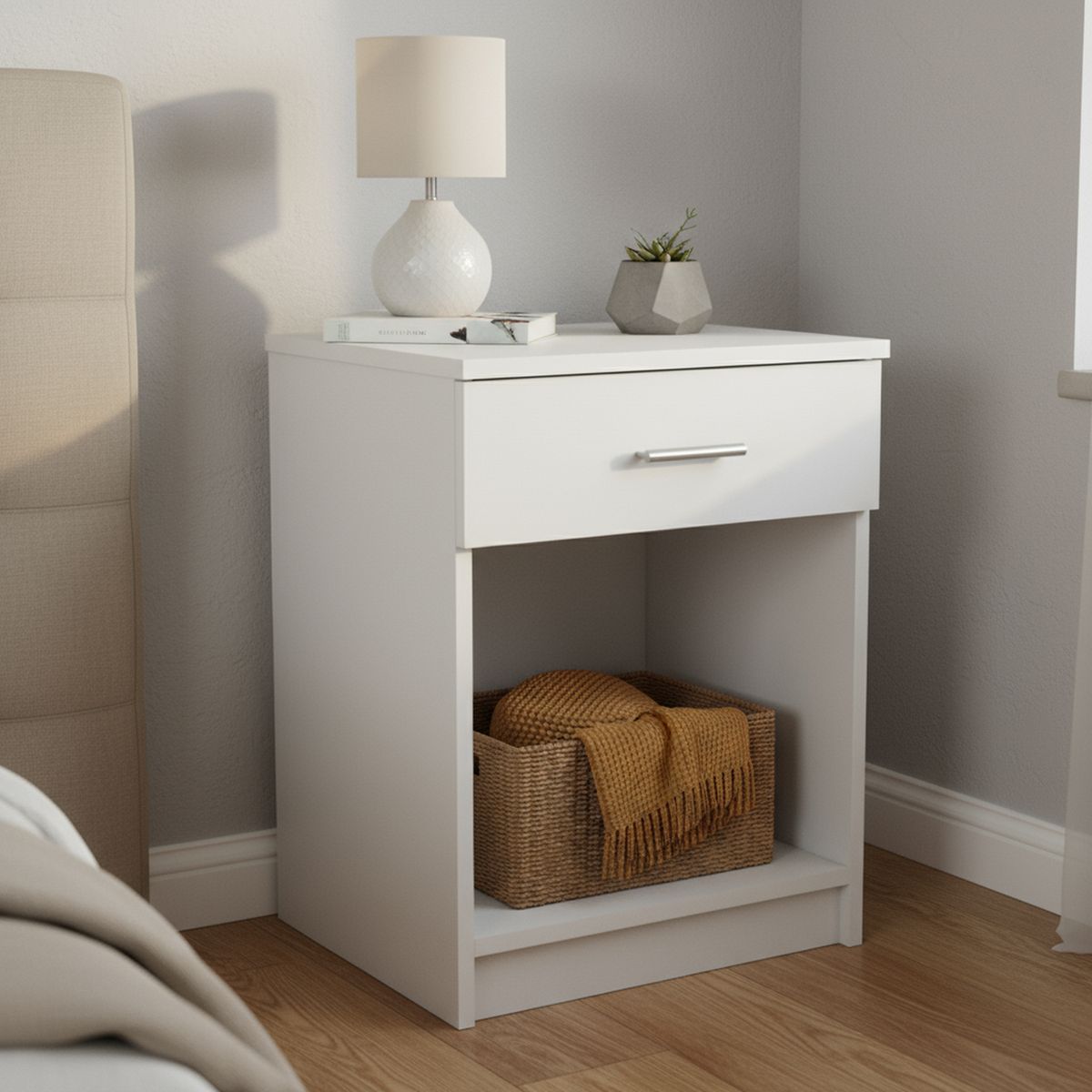 TUHOME - Velador 1 Cajón(es) Eco 42.4x55.2x34.5 cm Blanco