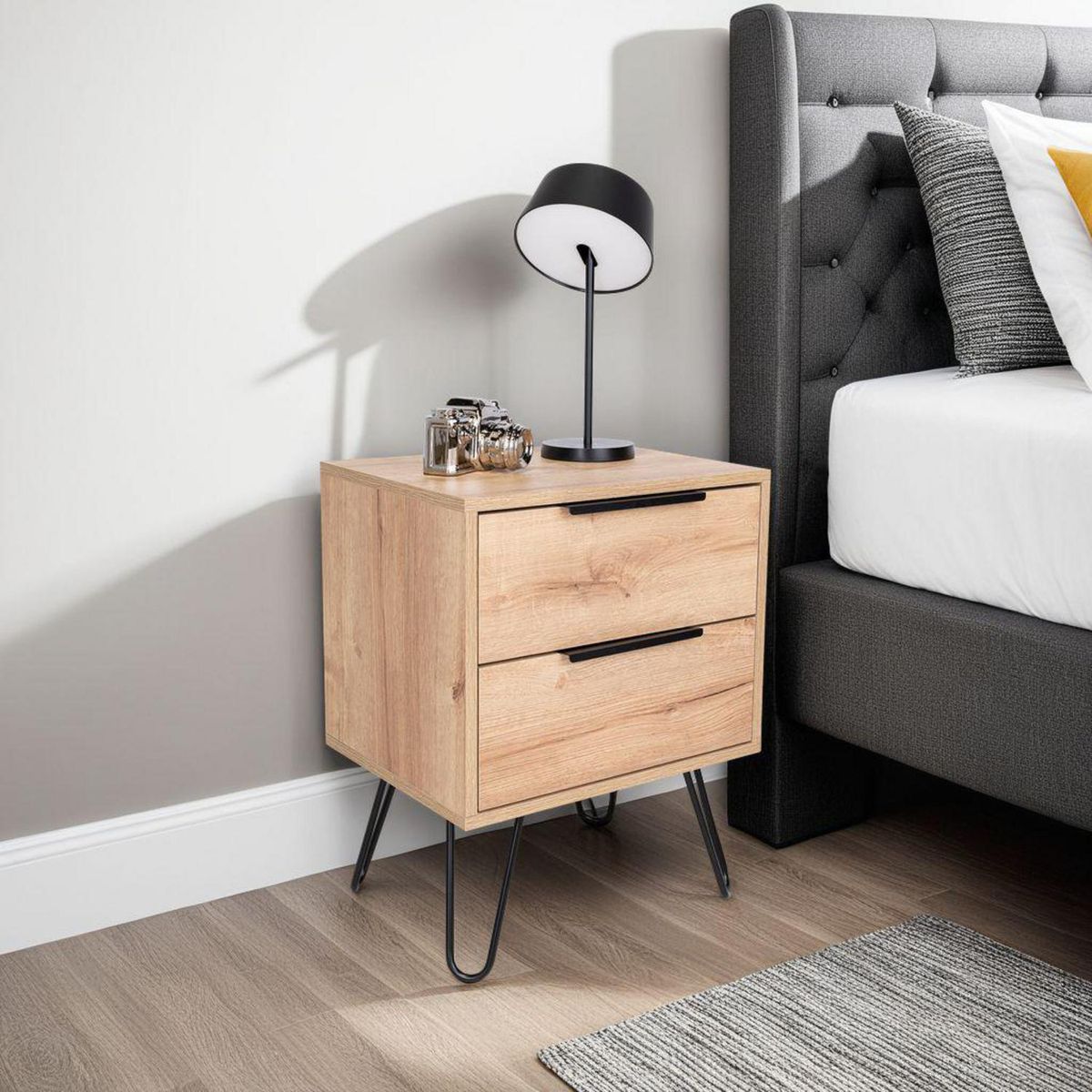 TUHOME - Velador 2 Cajón(es) Augusta 45x57x34.8 cm Duna y wengue