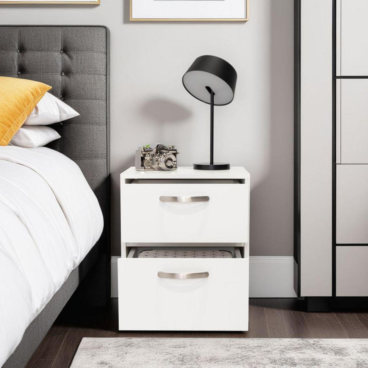 TUHOME - Velador 2 Cajón(es) Argento 40x46.5x32 cm Blanco