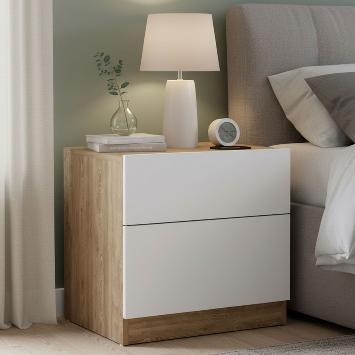 TUHOME - Velador 1 Cajón(es) Nebraska 50x52.6x40 cm Miel y blanco