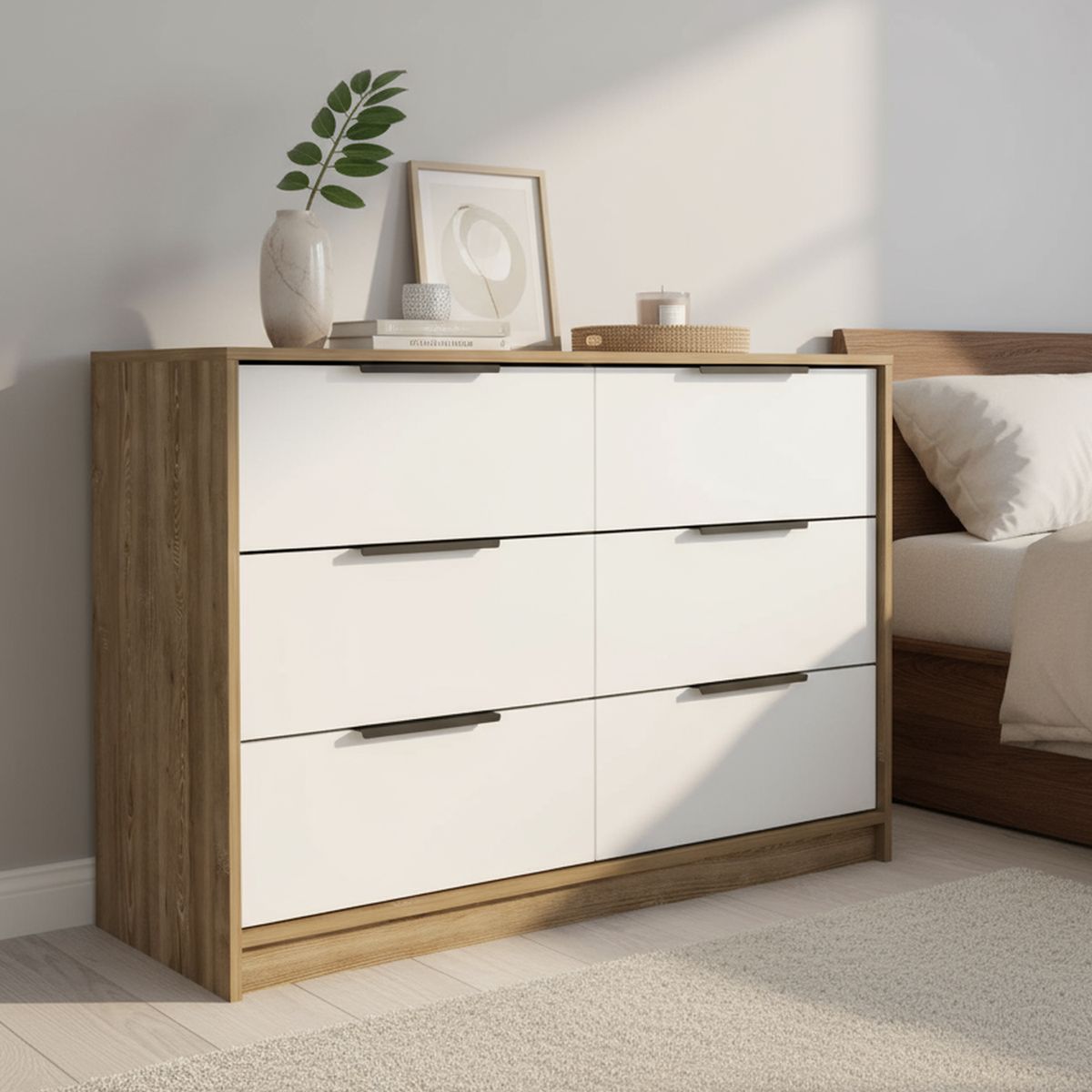 TUHOME - Cómoda 4 Cajón(es) Kaia 107x77.6x41.3 cm Miel y blanco