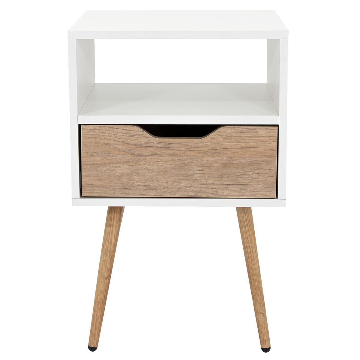 TUHOME - Velador 1 Cajón(es) Otom 40x63x35 cm Blanco y rovere