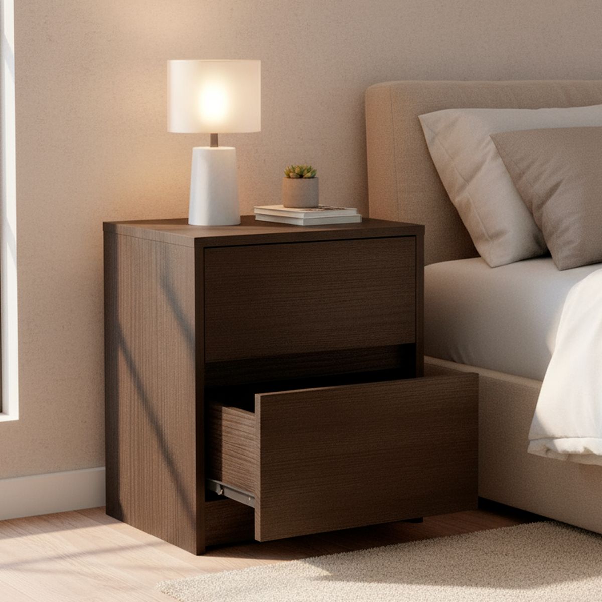 TUHOME - Velador 2 Cajón(es) Trivor 40x47.2x32 cm Wengue