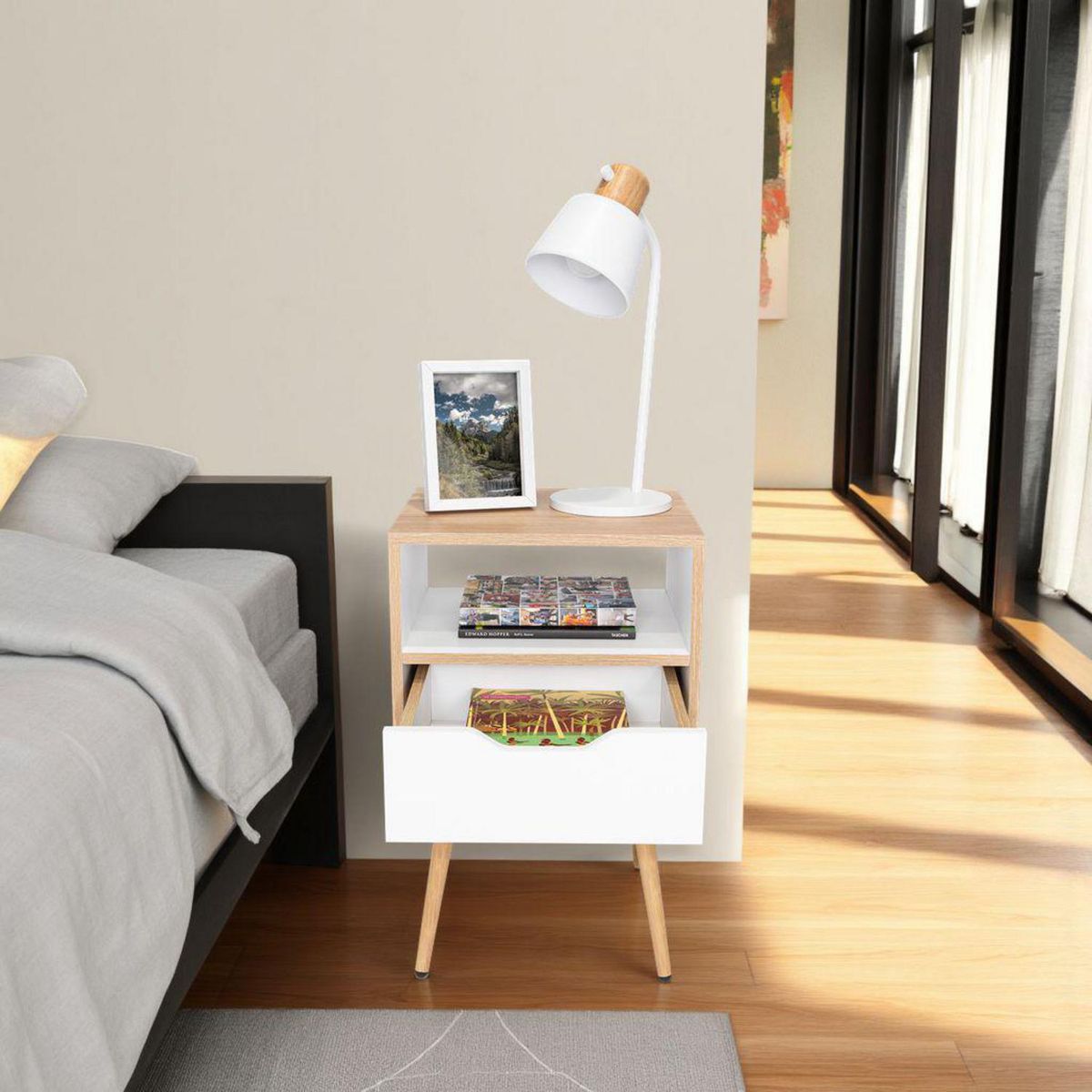 TUHOME - Velador 1 Cajón(es) Otom 40x63x35 cm Duna y blanco