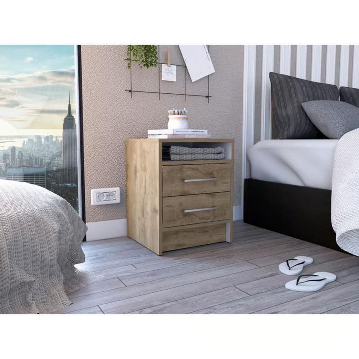 TUHOME - Velador 2 Cajón(es) Eter 40x50.7x37.3 cm Macadamia y blanco