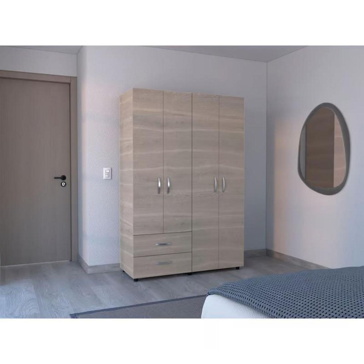 TUHOME - Closet 4 Puerta(s) 2 Cajón(es) 4 Repisa(s) 120x180x47 cm Ceniza y blanco