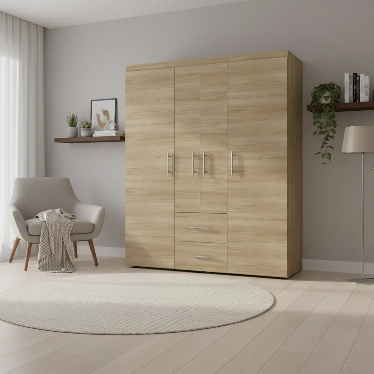TUHOME - Closet 4 Puerta(s) 2 Cajón(es) 6 Repisa(s) 150.3x177.9x50.4 cm Fresno europeo y wengue