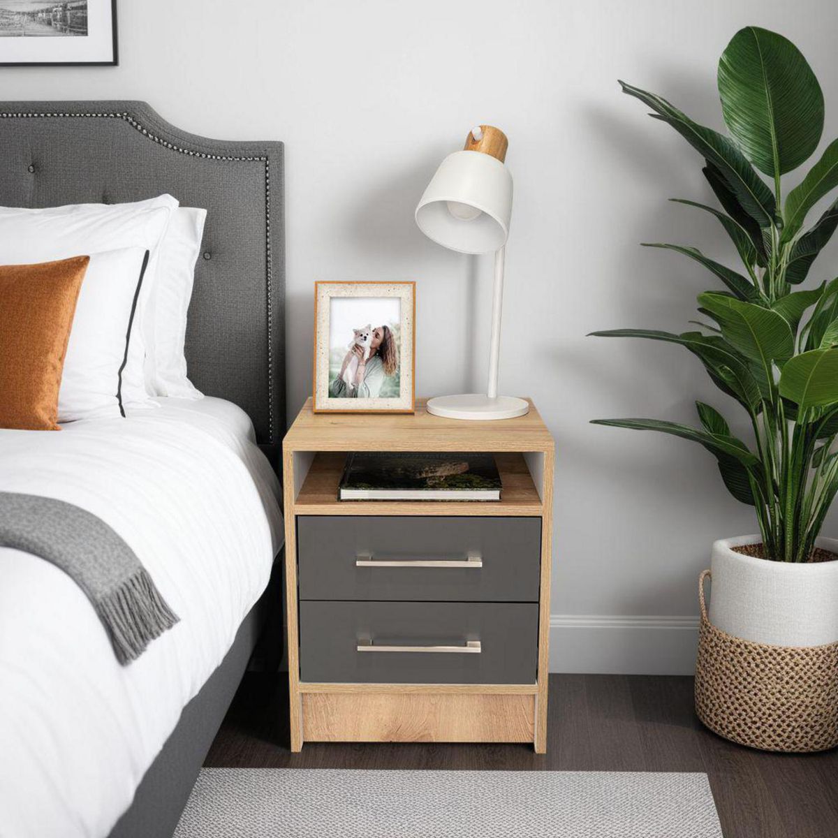 TUHOME - Velador 2 Cajón(es) Eter 40x50.7x37.3 cm Duna, blanco y plomo