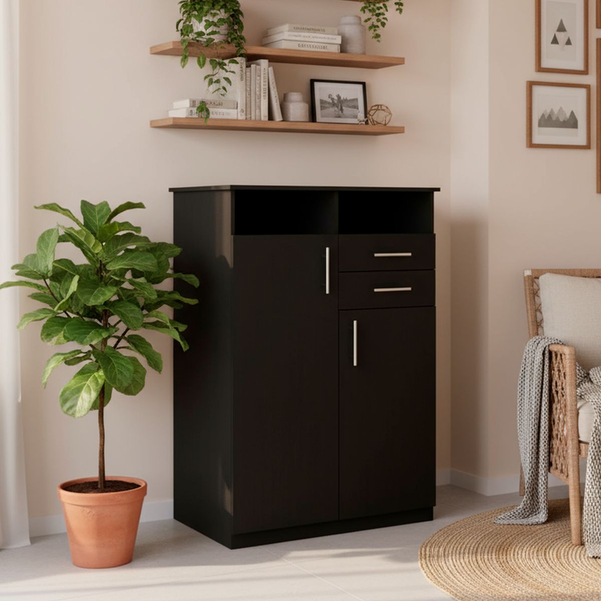 TUHOME - Closet 2 Puerta(s) 2 Cajón(es) 5 Repisa(s) 83x122.2x52.8 cm Wengue