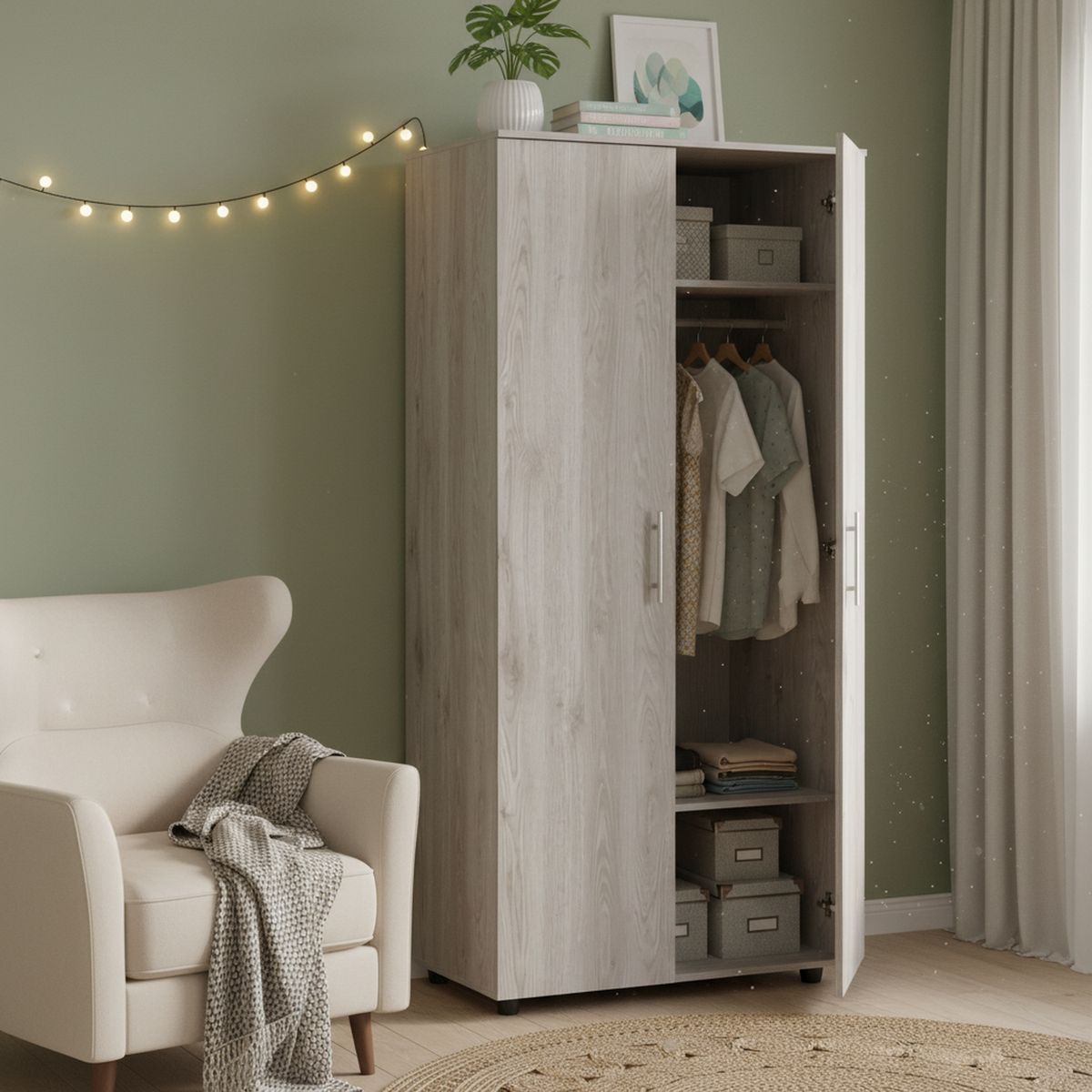 TUHOME - Closet 2 Puerta(s) 5 Repisa(s) 80x180x48 cm Ceniza/Blanco