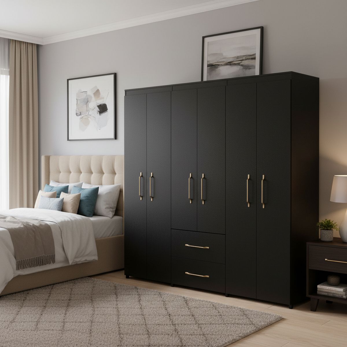 TUHOME - Closet 6 Puerta(s) 2 Cajón(es) 6 Repisa(s) 170.3x180x50.3 cm Wengue