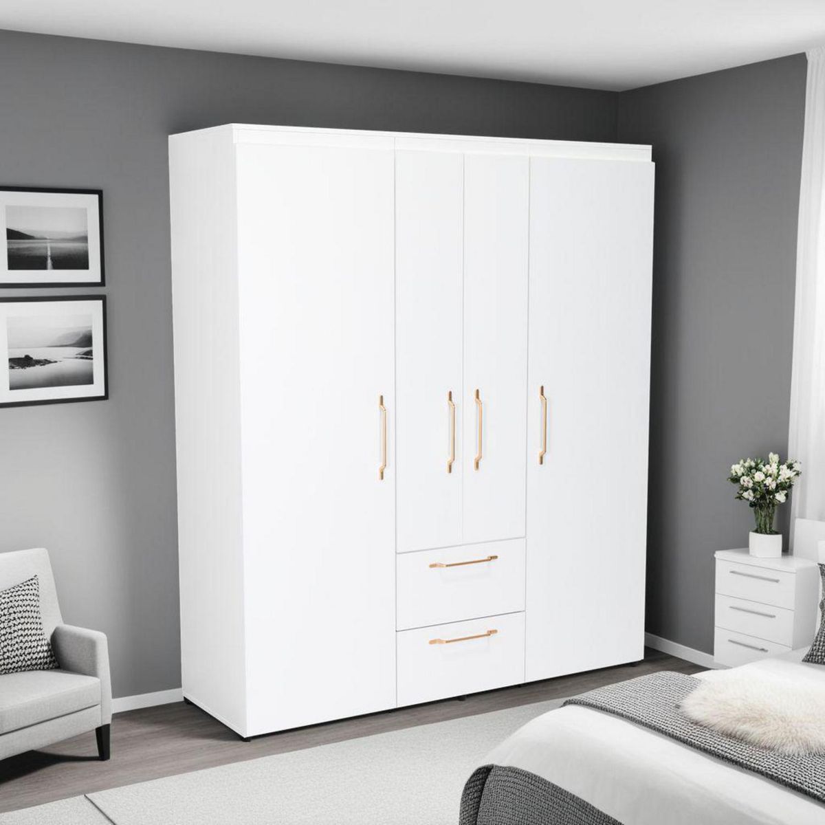 TUHOME - Closet 4 Puerta(s) 2 Cajón(es) 6 Repisa(s) 150.3x177.9x50.4 cm Blanco