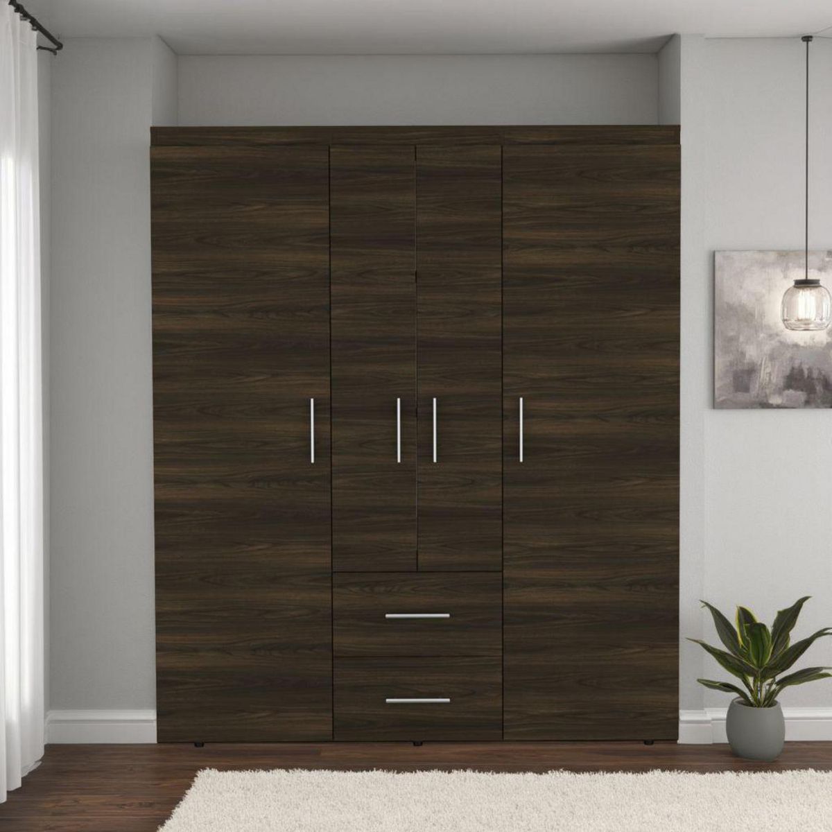 TUHOME - Closet 4 Puerta(s) 2 Cajón(es) 4 Repisa(s) 150.3x177.9x50.4 cm Nogal