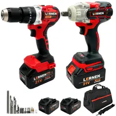 LERNEN - Taladro percutor 13mm + llave de impacto inalámbricos 21V + 2 baterías