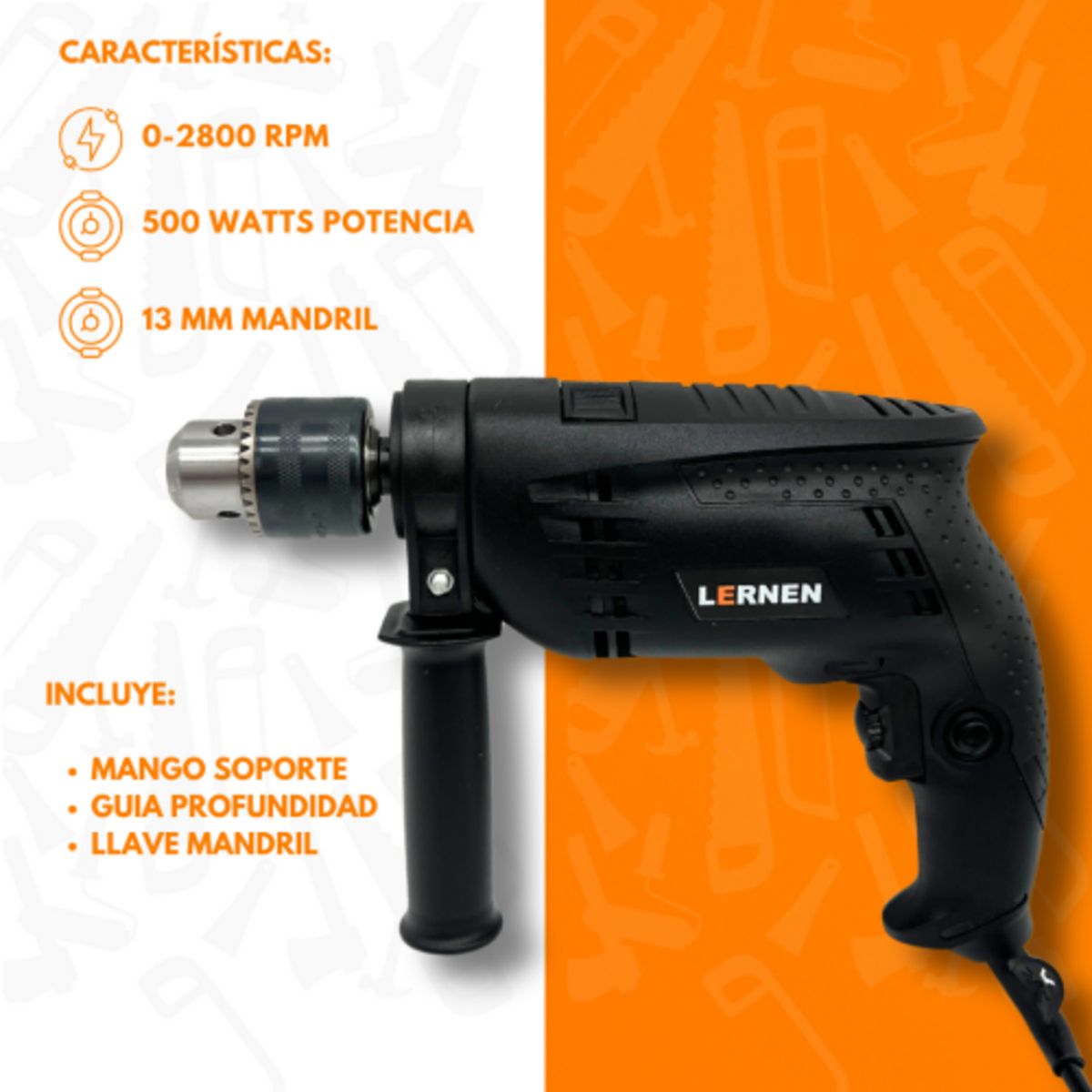 LERNEN - Taladro Percutor Eléctrico 13 mm 500 W 22 V