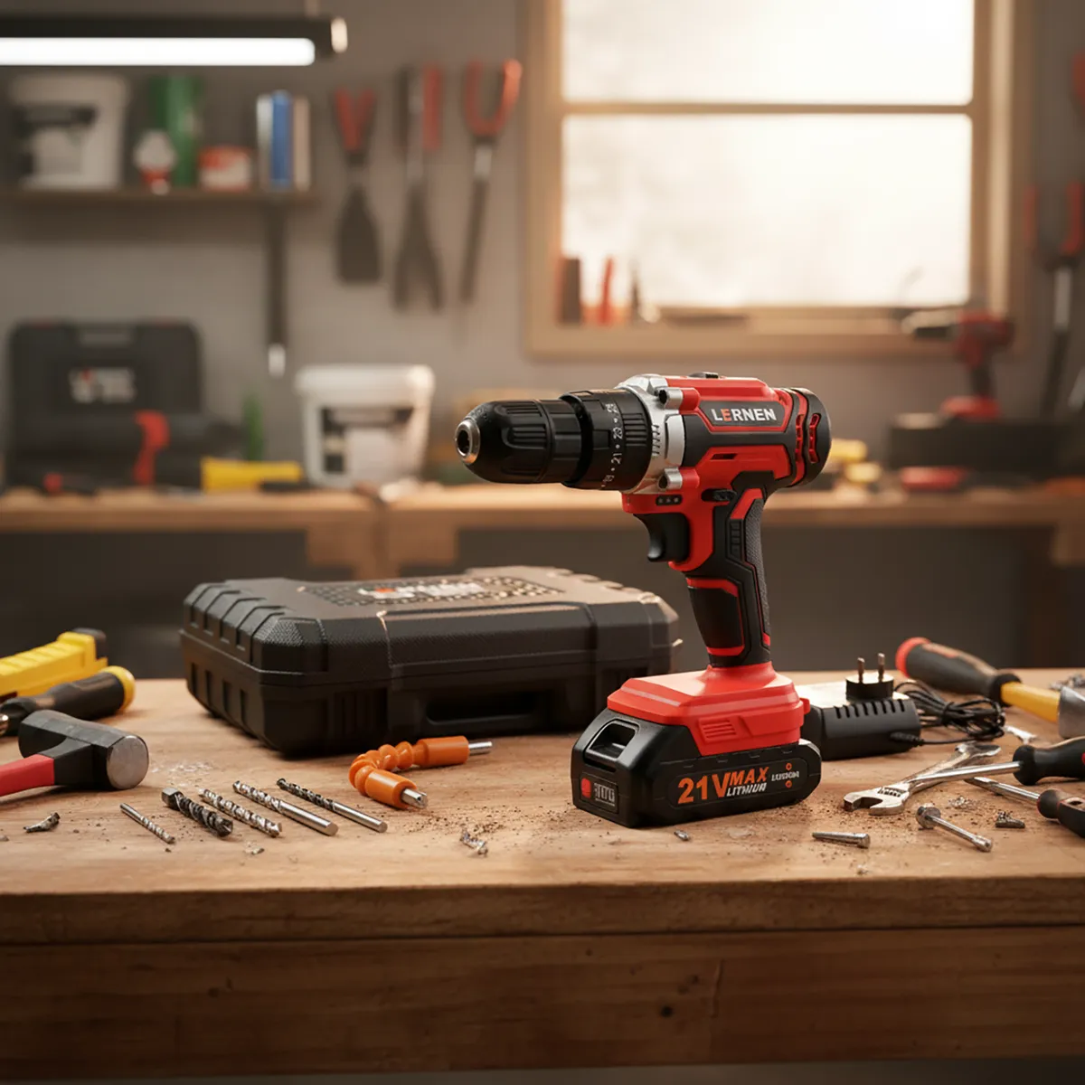 LERNEN - Taladro Inalámbrico Percutor 13mm 21 V + 2 Baterías