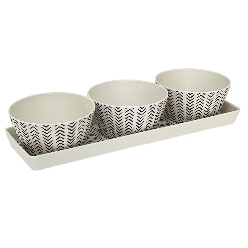 DECOGREEN - Set 3 Bowls Con Bandeja Flechas