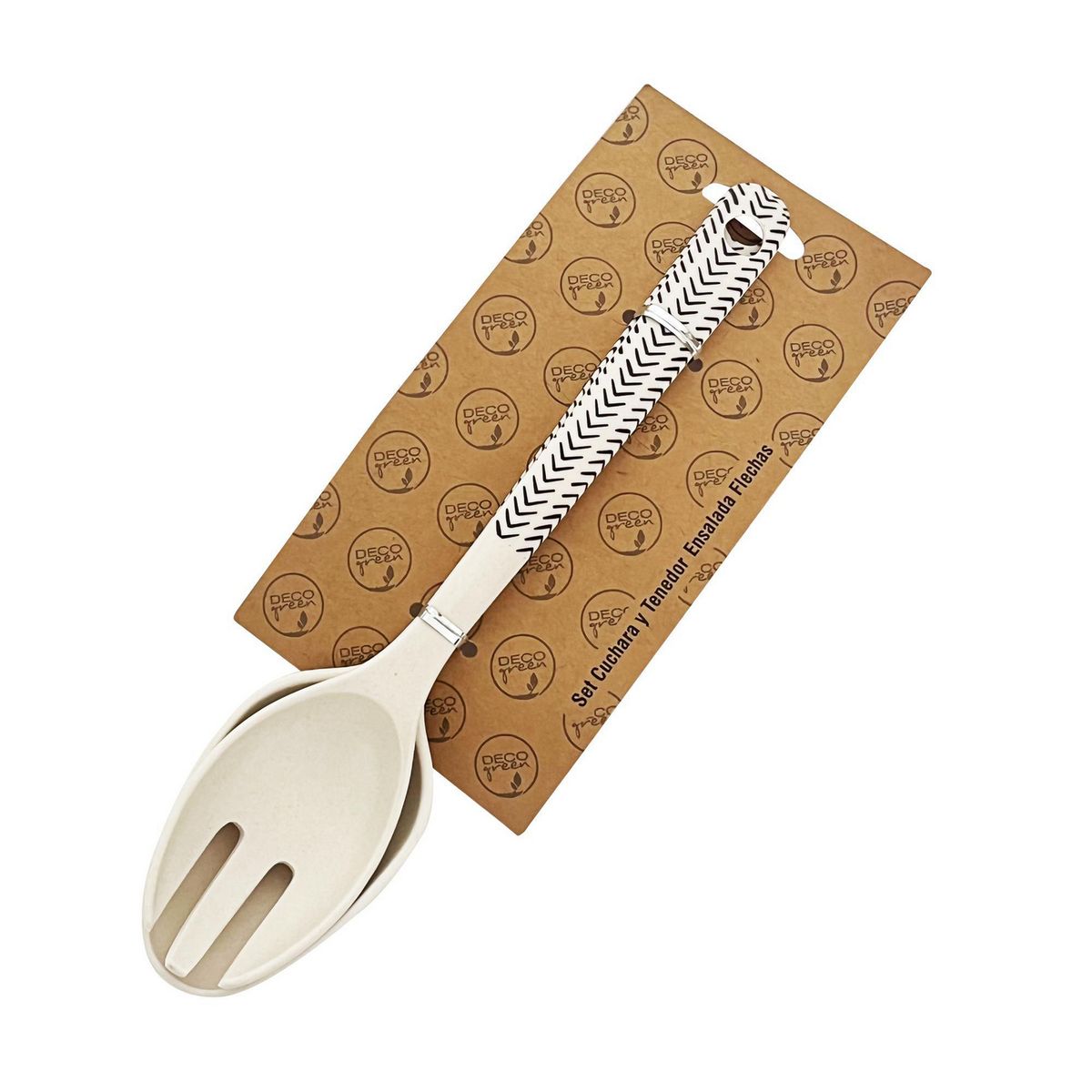 DECOGREEN - Set de Cuchara y Tenedor Decogreen para Ensalada Blanco/negro
