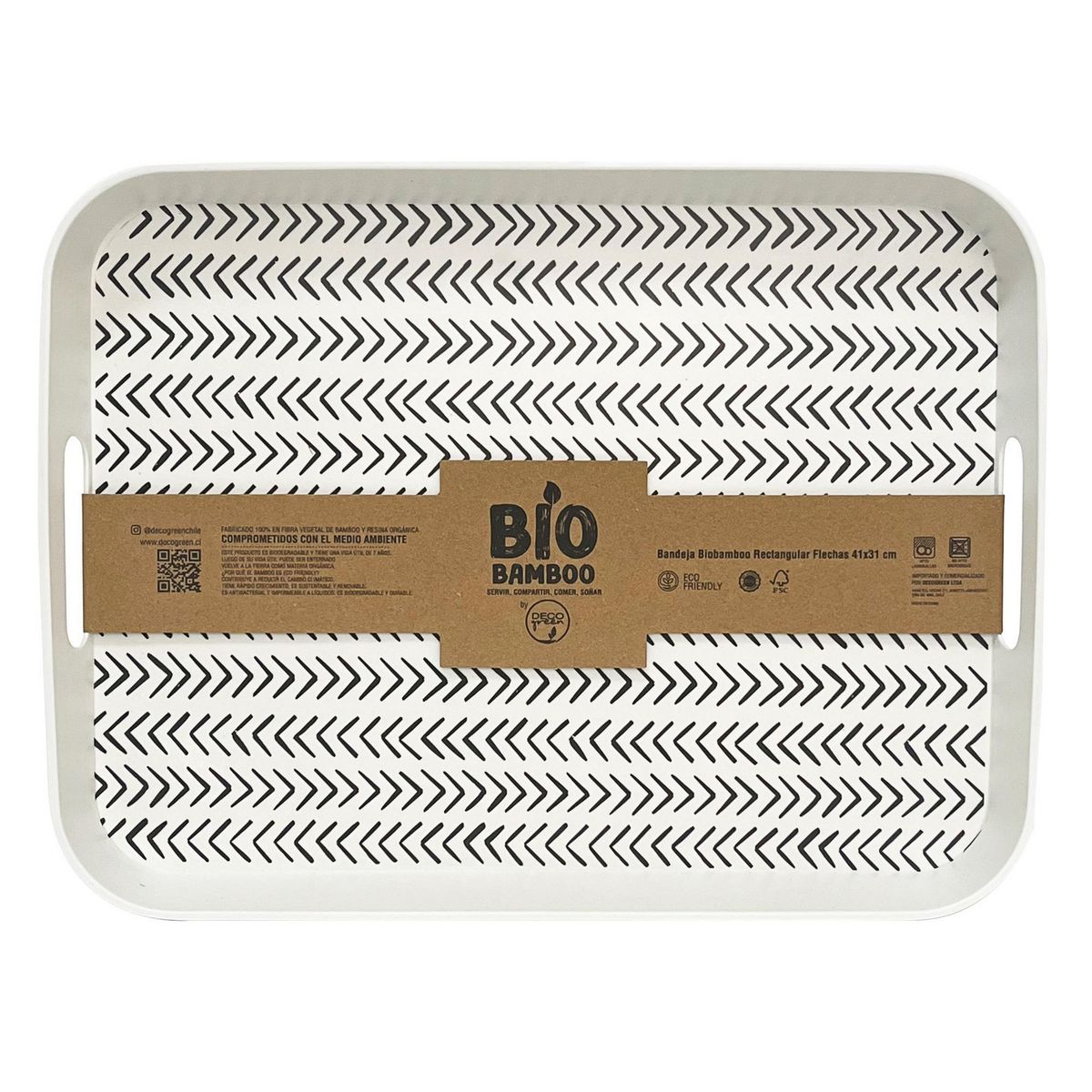 DECOGREEN - Bandeja Bambú Rectangular 31x5 cm Blanco/negro
