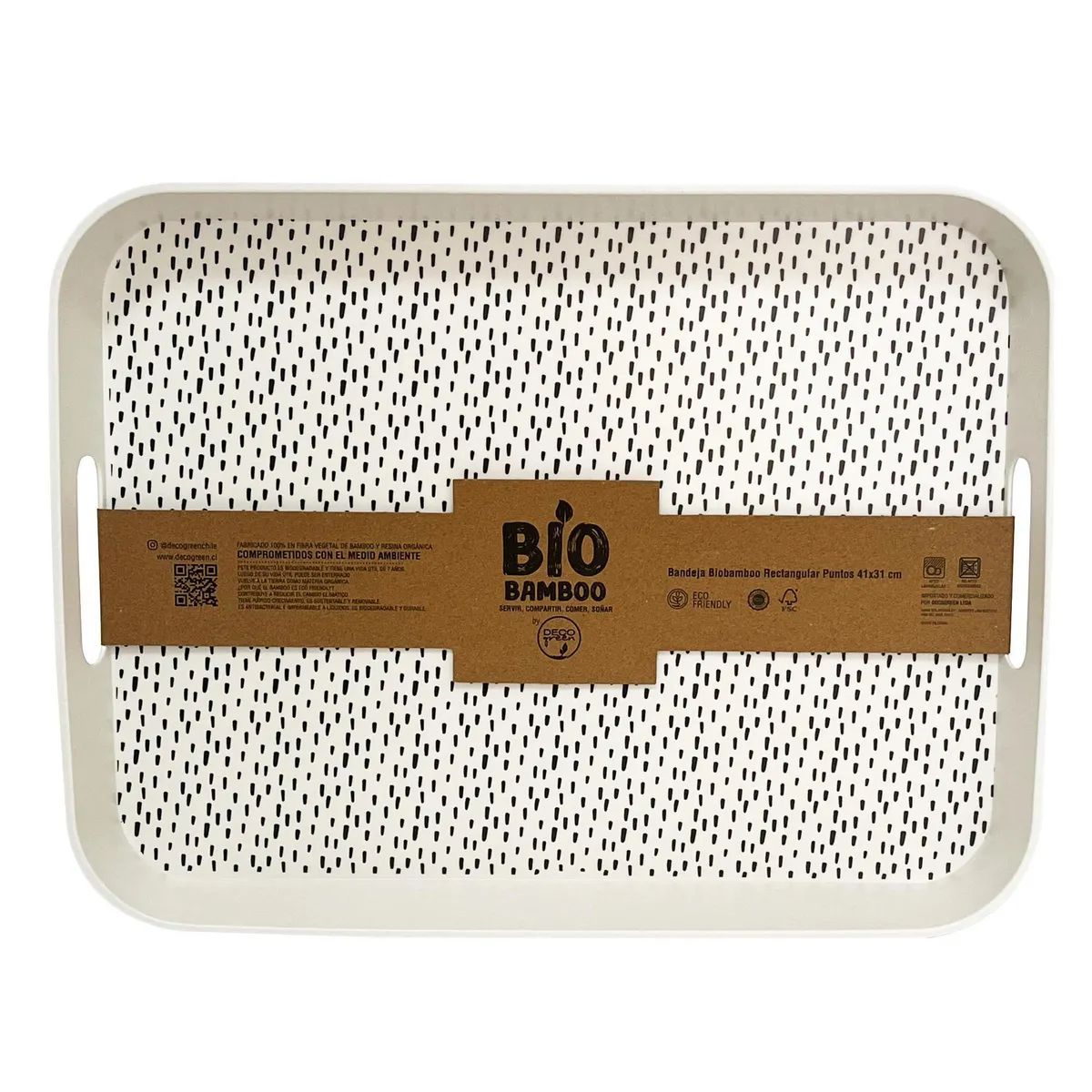 DECOGREEN - Bandeja Bambú Rectangular 31x5 cm Blanco/negro