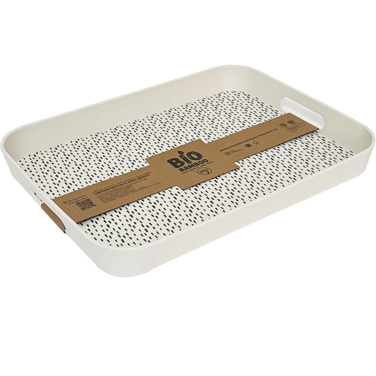 DECOGREEN - Bandeja Bambú Rectangular 31x5 cm Blanco/negro