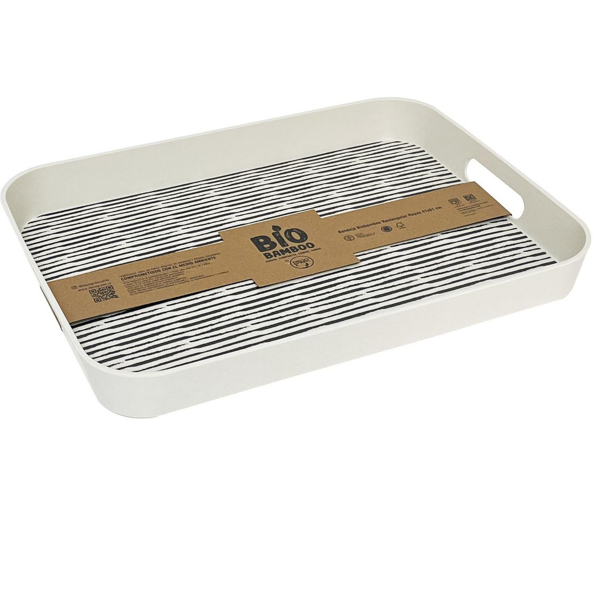 DECOGREEN - Bandeja Bambú Rectangular 31x5 cm Blanco/negro