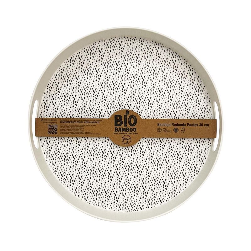 DECOGREEN - Bandeja Bambú Redonda 30x4.5 cm Blanco/negro