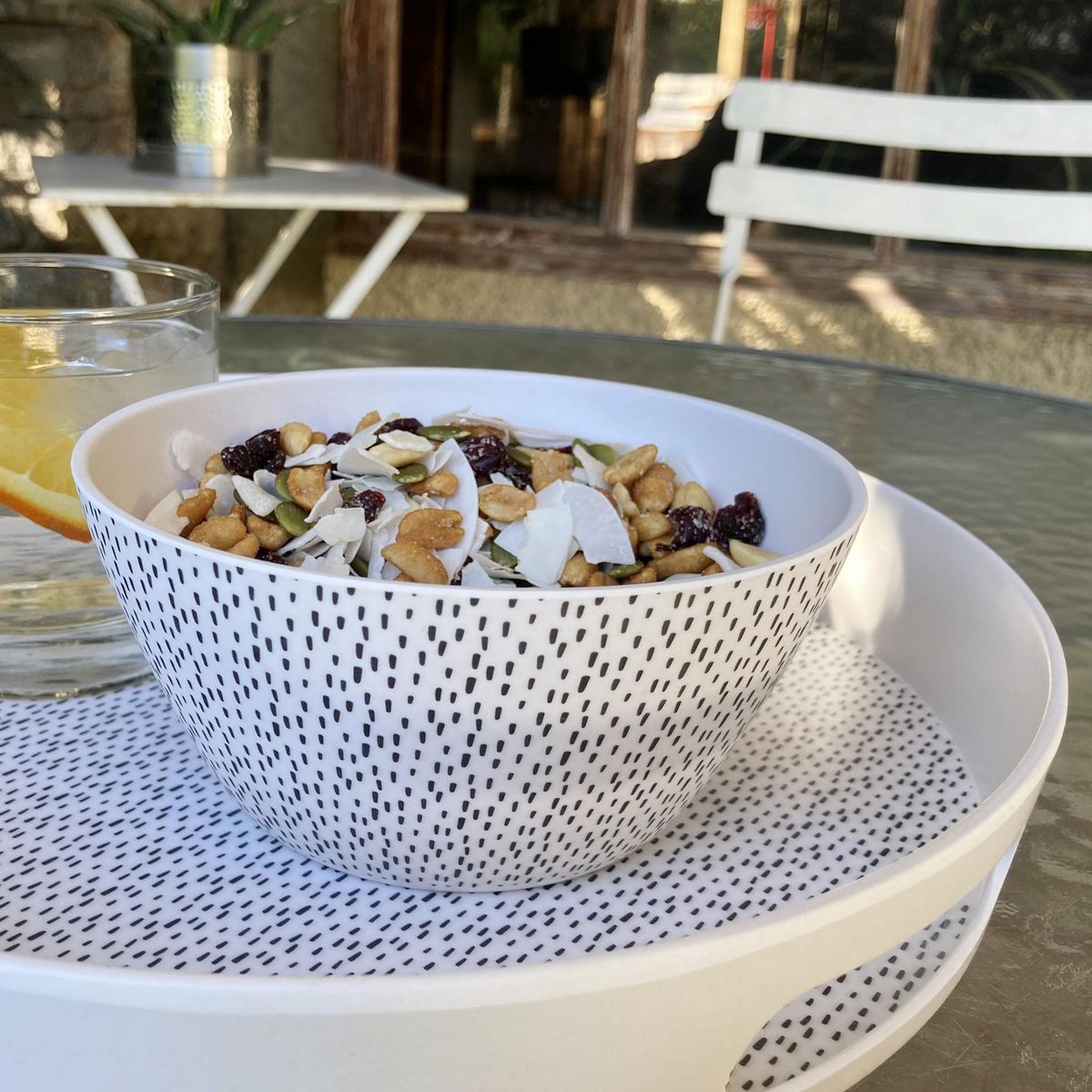 DECOGREEN - Bandeja Bambú Redonda 30x4.5 cm Blanco/negro