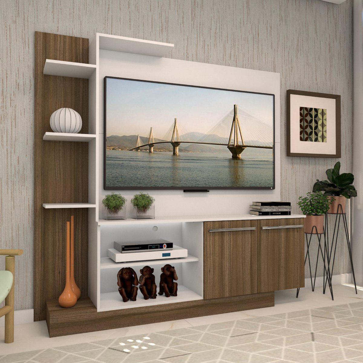 KIDSCOOL - Centro de entretenimiento 55 " 2473.0002 Blanco café 165x164x32.5 cm