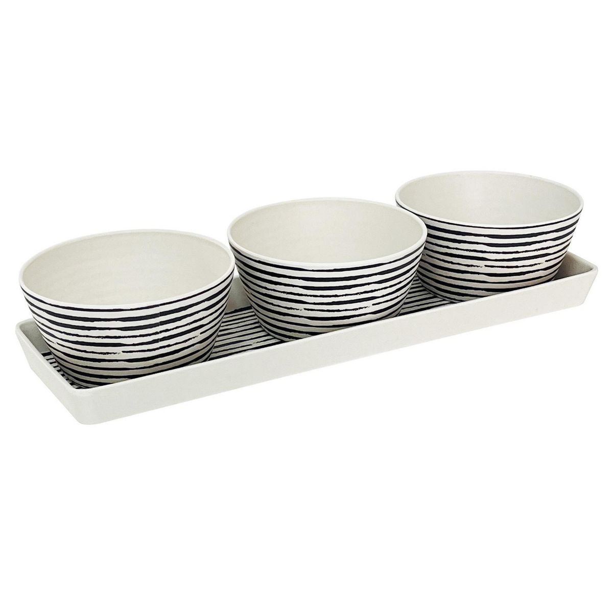 DECOGREEN - Set de 3 Bowls Con Bandeja Rayas