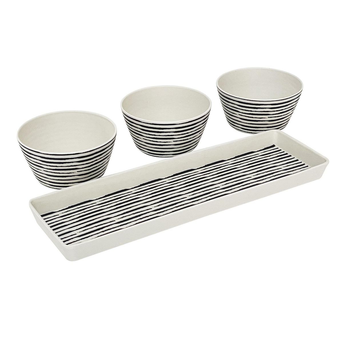DECOGREEN - Set de 3 Bowls Con Bandeja Rayas
