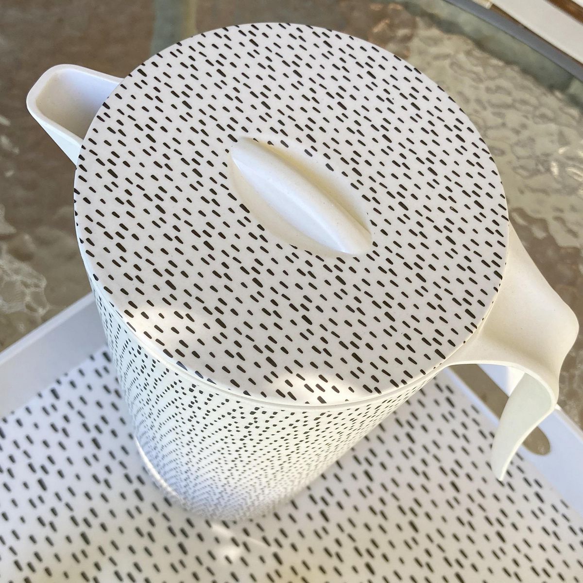 DECOGREEN - Jarron de Bambú 1.4 l Puntos Blanco/negro