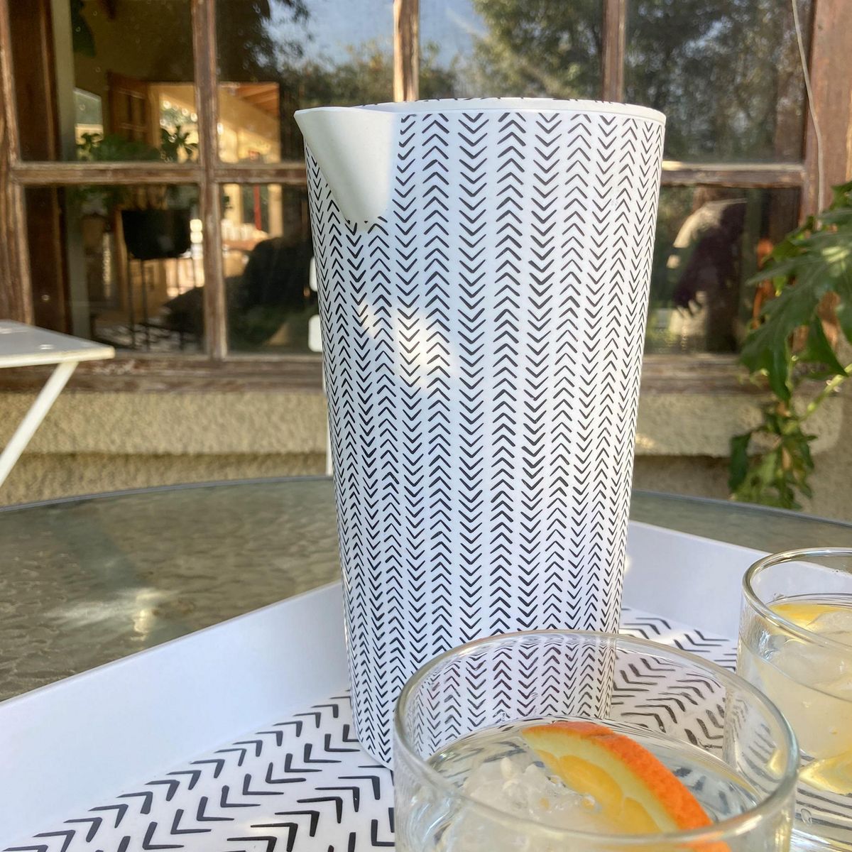 DECOGREEN - Jarron de Bambú 1.4 l Flechas Blanco/negro