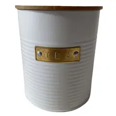 DECOGREEN - Canister Blanco placa doradaTea13x11