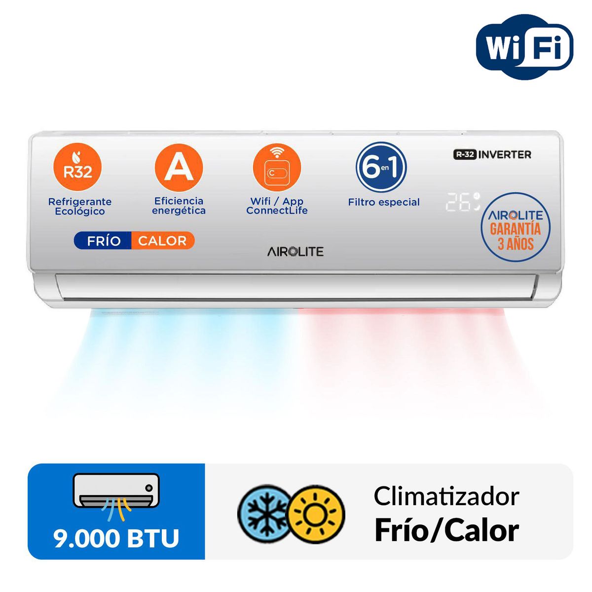 AIROLITE - Aire Acondicionado Split Inverter 9000 BTU