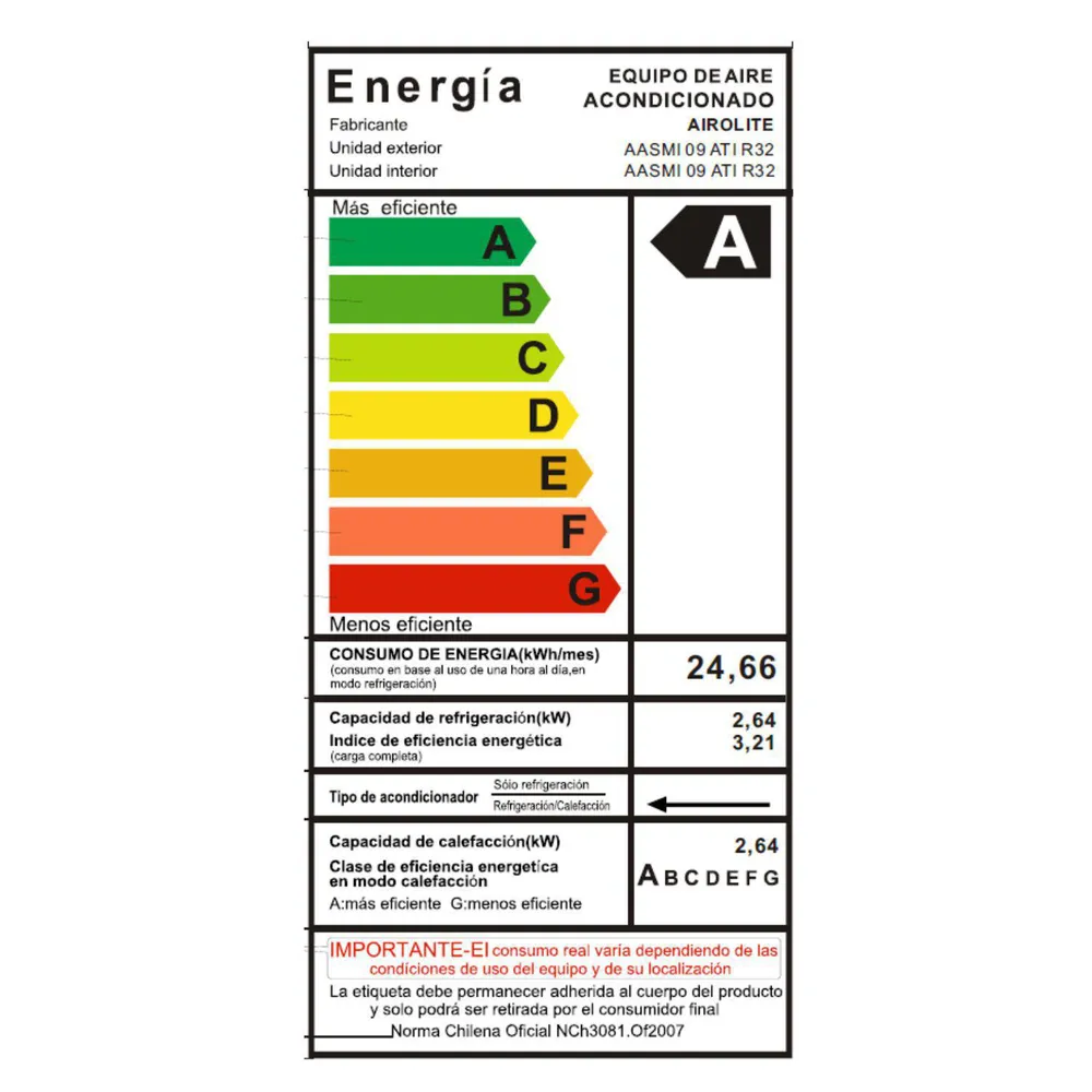 Airolite Aasmi 09 ATI 9000 BTU Frío/Calor Inverter Blanco, foto 9