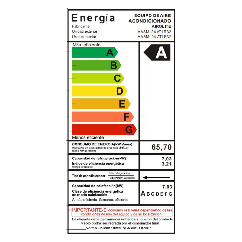 Airolite Aasmi 18 ATI R32 18000 BTU Frío/Calor Inverter Wi-Fi Blanco, foto 9