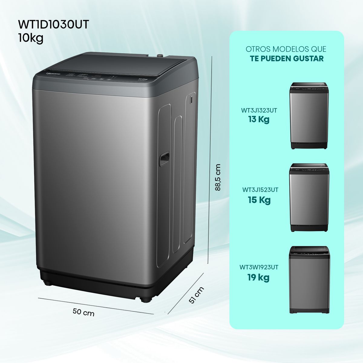 HISENSE - Lavadora Carga Superior 10 Titanium Grey WT1D1030UT