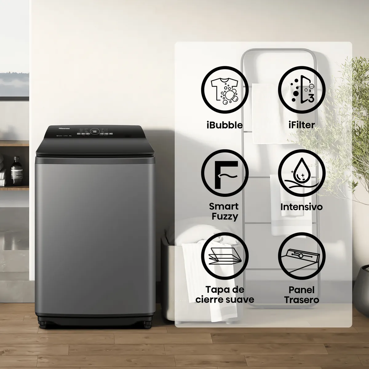 HISENSE - Lavadora Carga Superior 23 kg Titanium Grey WT3IT2323UT