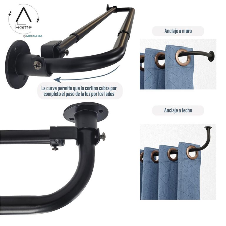 Set Barra de Cortina Doble Extensible 210-300 cm Muro o Techo de Fierro