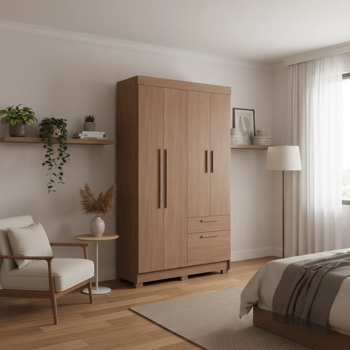 ONESSTA - Closet 4 Puerta(s) 2 Cajón(es) 4 Repisa(s) 130x214x46 cm Jatoba