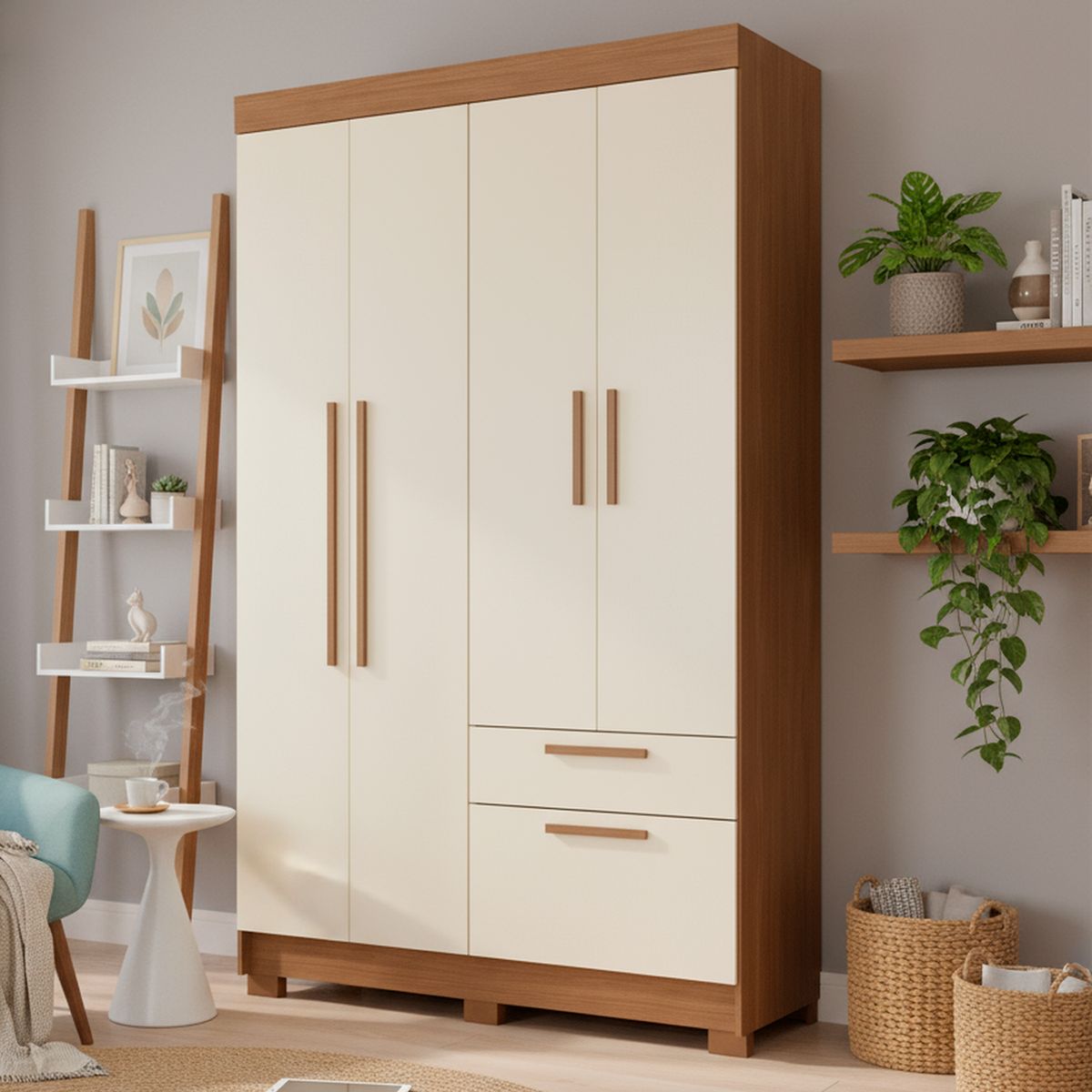 ONESSTA - Closet 4 Puerta(s) 2 Cajón(es) 4 Repisa(s) 130x214x46 cm Arena