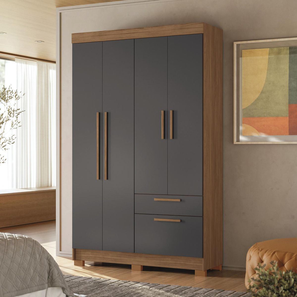 ONESSTA - Closet 4 Puerta(s) 2 Cajón(es) 4 Repisa(s) 130x214x46 cm Grafito