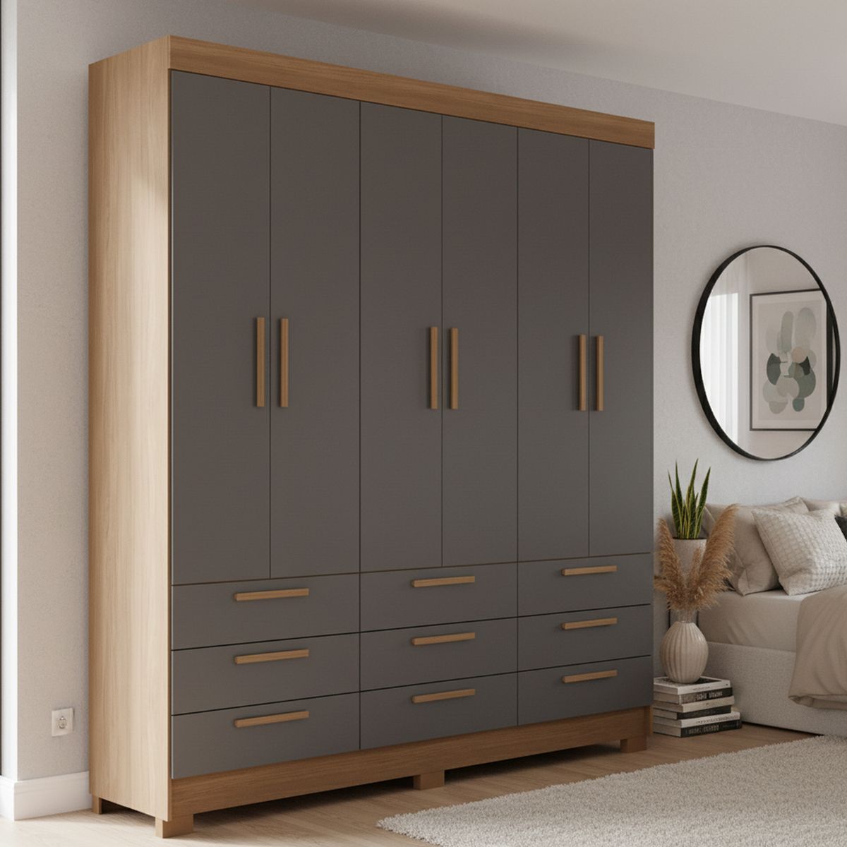 ONESSTA - Closet 6 Puerta(s) 9 Cajón(es) 5 Repisa(s) 194.4x214x46 cm Grafito