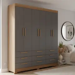 ONESSTA - Closet 6 Puerta(s) 9 Cajón(es) 5 Repisa(s) 194.4x214x46 cm Grafito