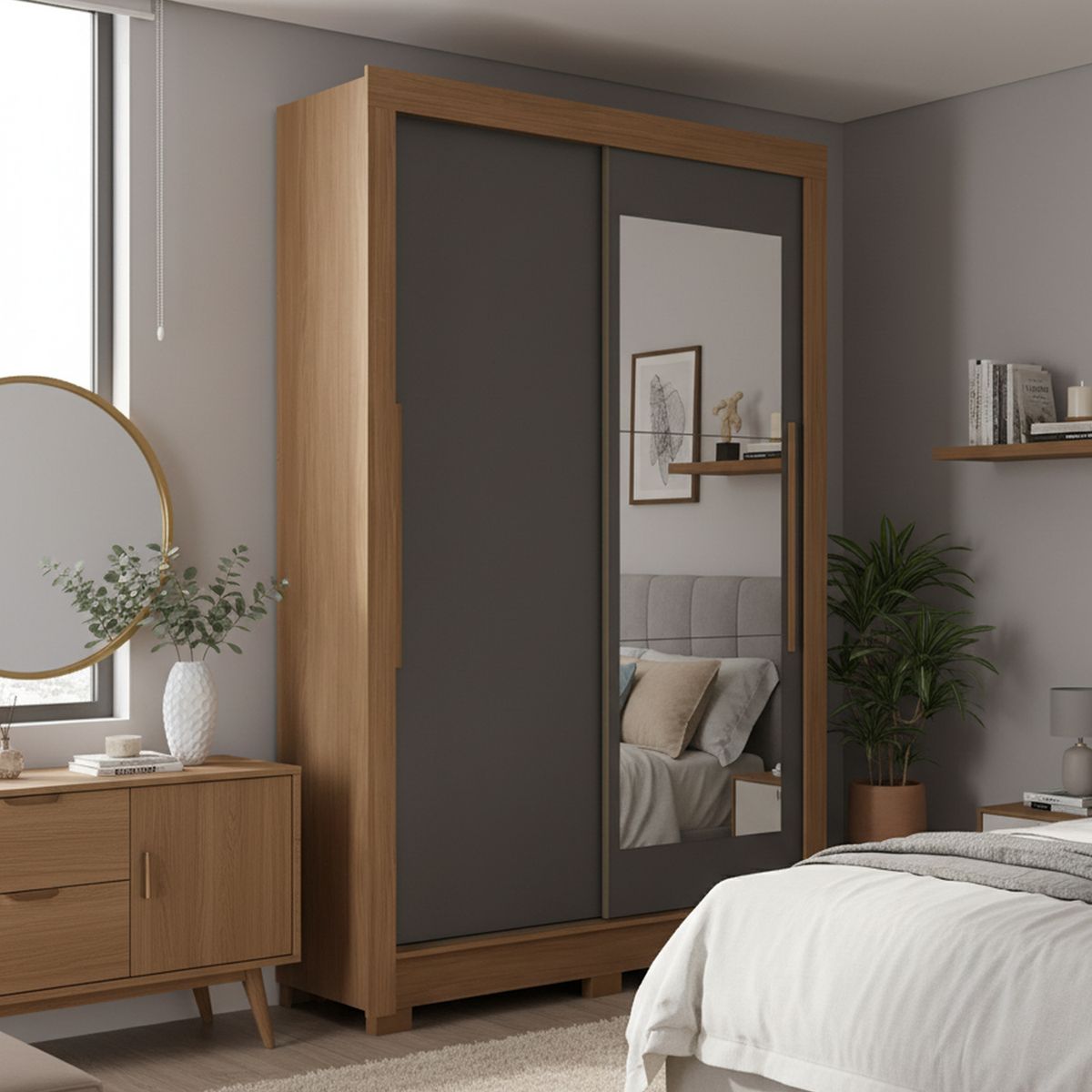 ONESSTA - Closet 2 Puerta(s) 2 Cajón(es) 4 Repisa(s) 140x214x49 cm Grafito