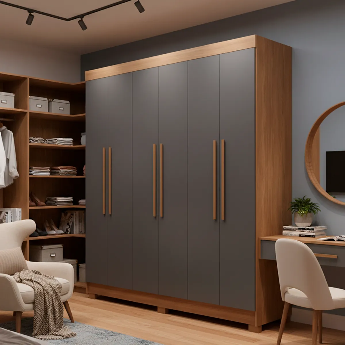 ONESSTA - Closet 6 Puerta(s) 2 Cajón(es) 6 Repisa(s) 194.4x214x46 cm Grafito