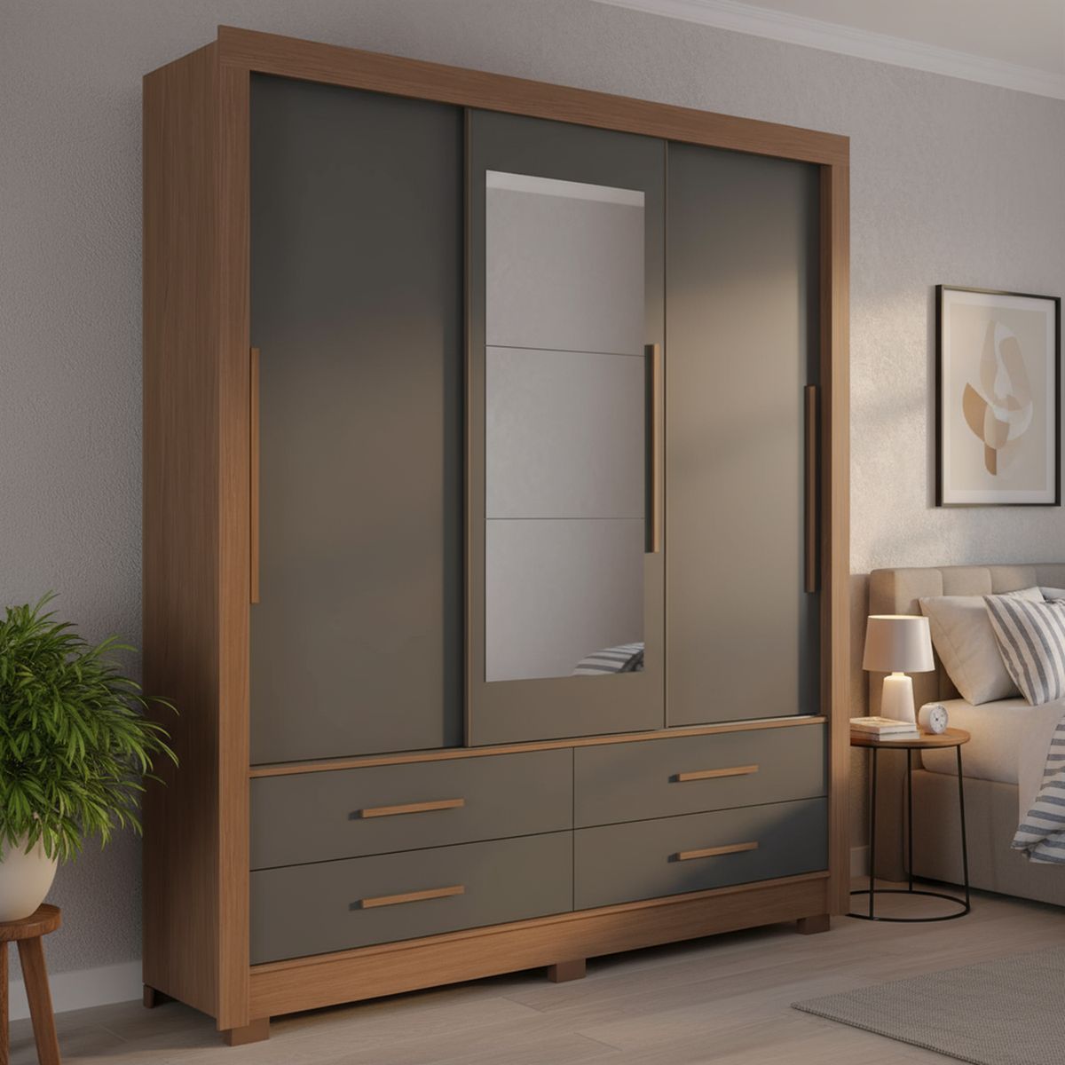 ONESSTA - Closet 3 Puerta(s) 2 Cajón(es) 6 Repisa(s) 204x214x49 cm Grafito