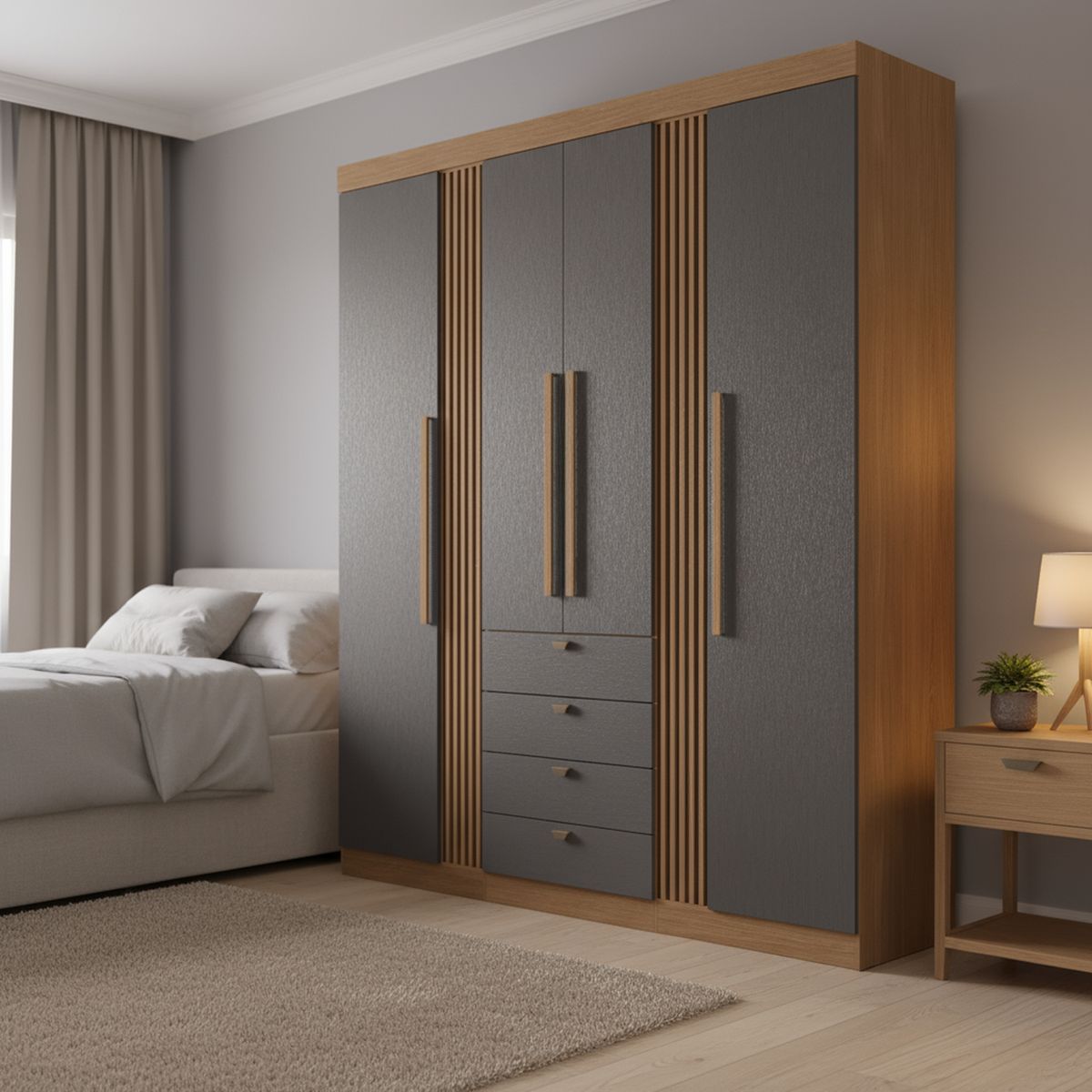 ONESSTA - Closet 4 Puerta(s) 4 Cajón(es) 6 Repisa(s) 191x219x46.3 cm Grafito