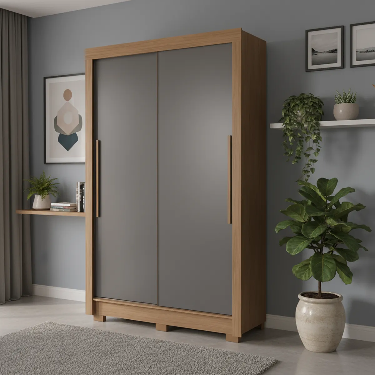 ONESSTA - Closet 2 Puerta(s) 2 Cajón(es) 4 Repisa(s) 140x214x49 cm Grafito